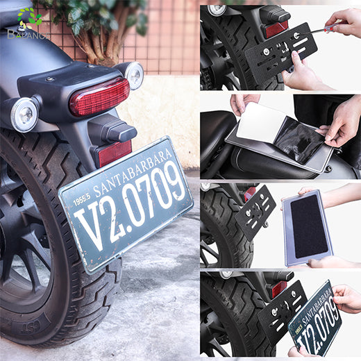 Motorcycle License Plate Adhesive Tape No Drill Mounting Universal Fit Secure Frameless Holder